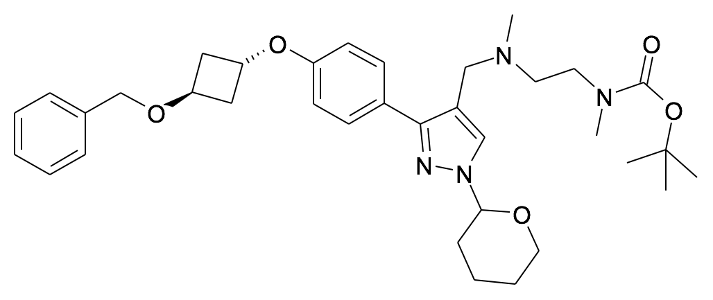 tert-butyl methyl(2-{N-[(3-{4-[(1s,3s)-3-(benzyloxy)cyclobutyloxy]phenyl}-1-(tetrahydro-2H-pyran-2-yl)-1H-pyrazol-4-yl)methyl](methyl)amino}ethyl)carbamate