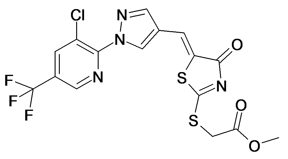 {5-[1-[1-(3-Chloro-5-trifluoromethyl-pyridin-2-yl)-1H-pyrazol-4-yl]-meth-(Z)-ylidene]-4-oxo-4,5-dihydro-thiazol-2-ylsulfanyl}-acetic acid methyl ester