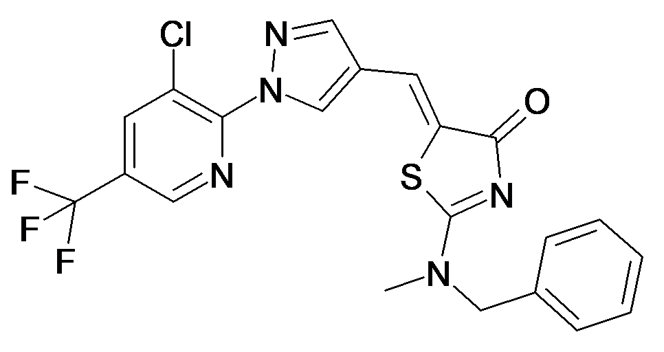 2-(Benzyl-methyl-amino)-5-[1-[1-(3-chloro-5-trifluoromethyl-pyridin-2-yl)-1H-pyrazol-4-yl]-meth-(Z)-ylidene]-thiazol-4-one