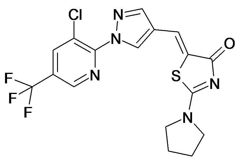 5-[1-[1-(3-Chloro-5-trifluoromethyl-pyridin-2-yl)-1H-pyrazol-4-yl]-meth-(Z)-ylidene]-2-pyrrolidin-1-yl-thiazol-4-one